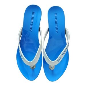 Authentic Burberry Blue Jelly Thong Sandals Wedges‎ Designer Shoes Luxury Beach
